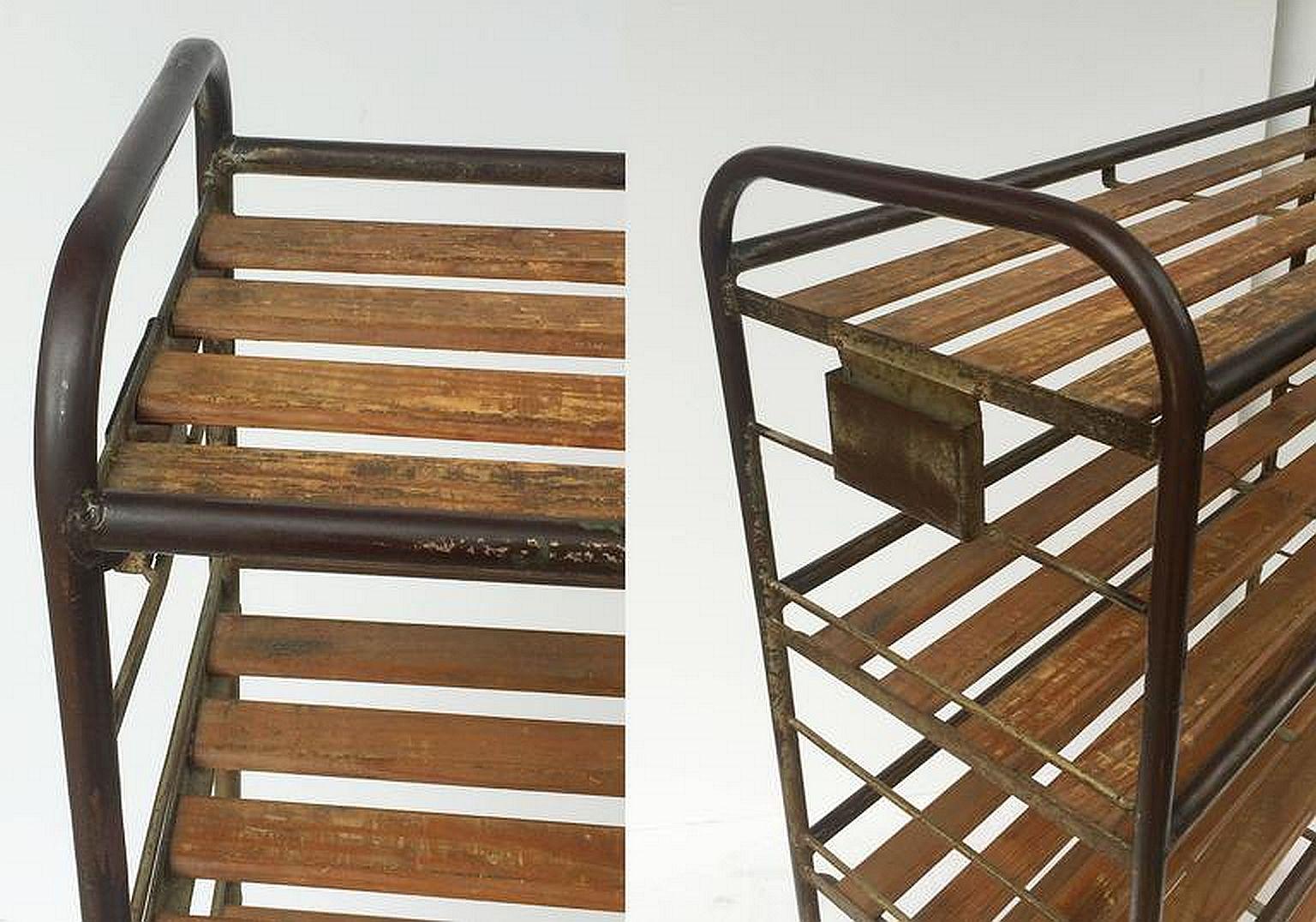 French Industrial Rolling Rack of Steel and Wood 3