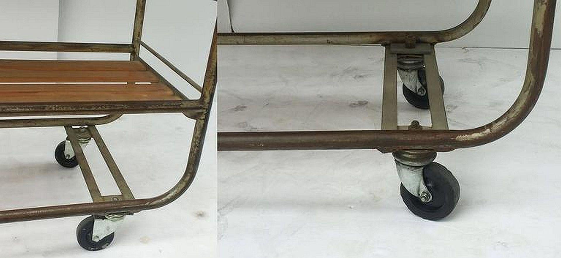 French Industrial Rolling Rack of Steel and Wood 5