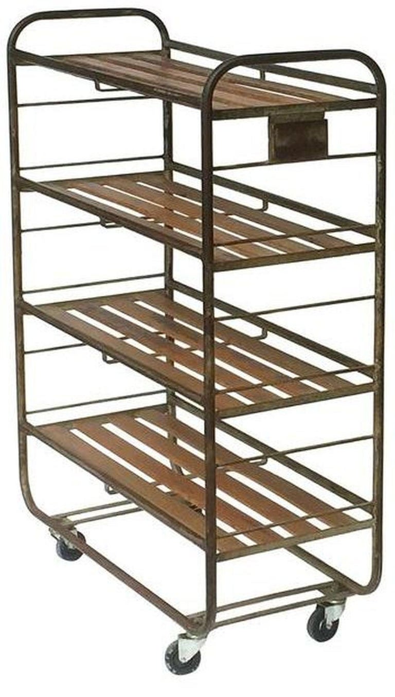 French Industrial Rolling Rack of Steel and Wood at 1stDibs