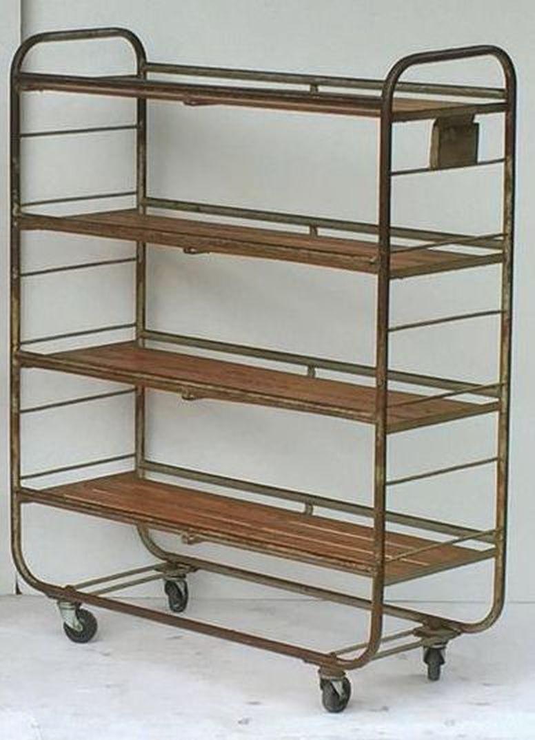 20th Century French Industrial Rolling Rack of Steel and Wood