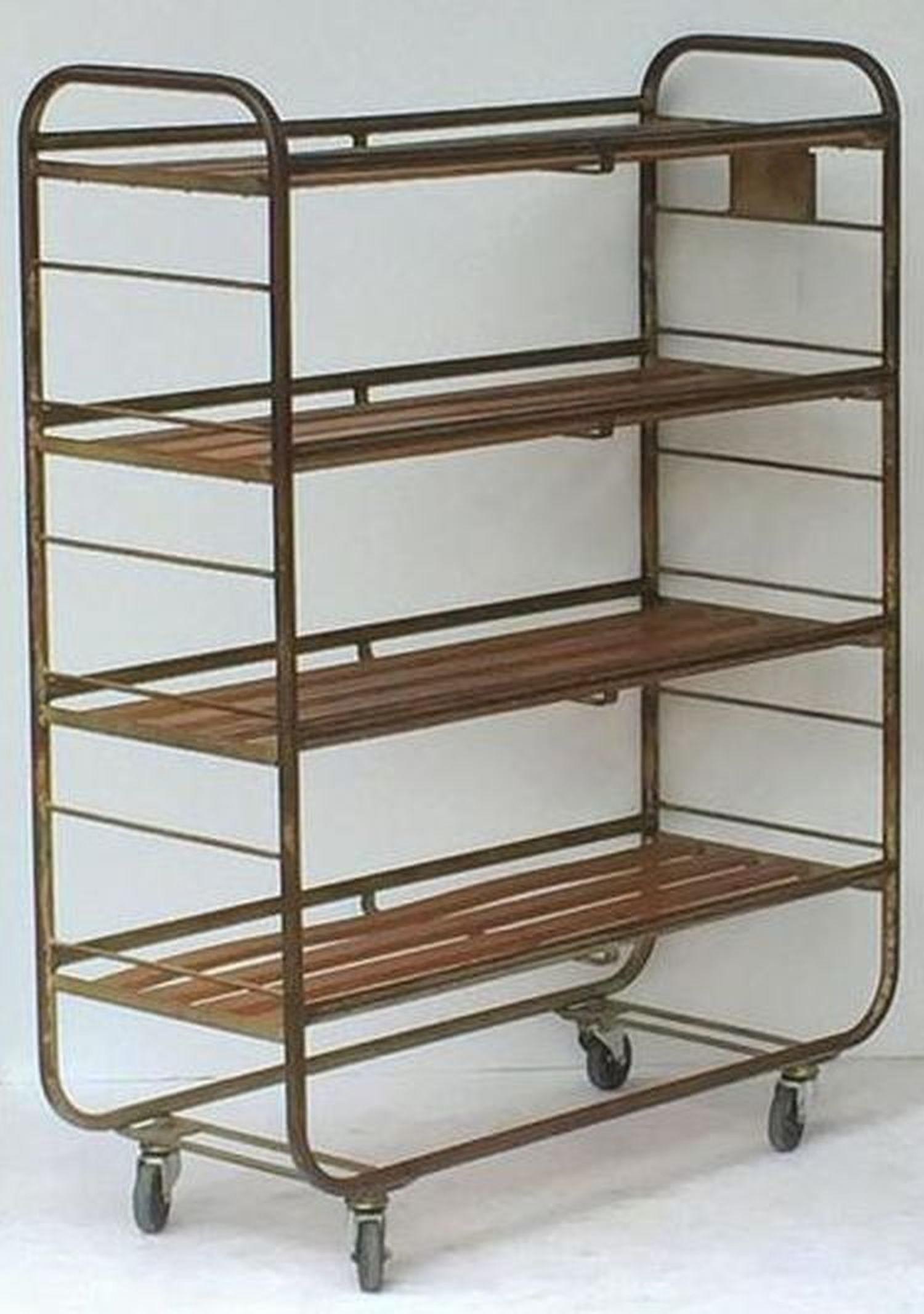 French Industrial Rolling Rack of Steel and Wood 1