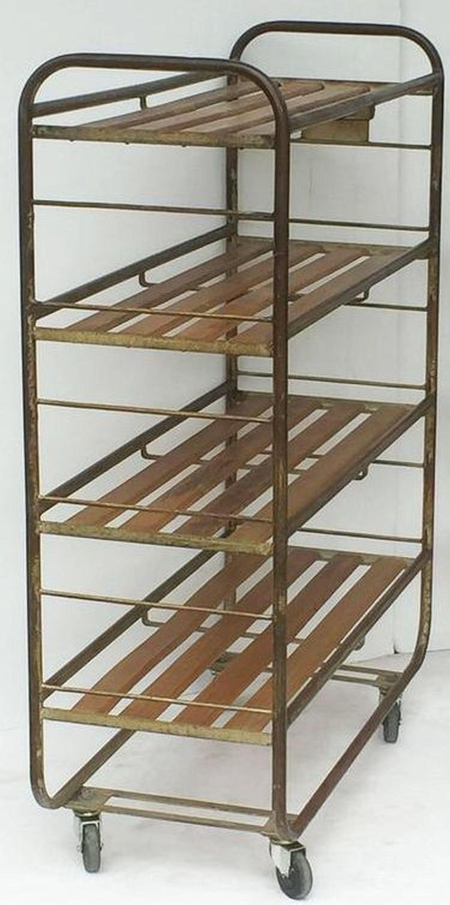 French Industrial Rolling Rack of Steel and Wood 2