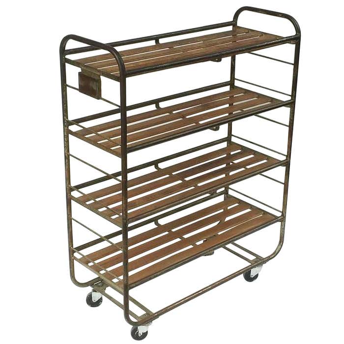 French Industrial Rolling Rack of Steel and Wood at 1stDibs ...