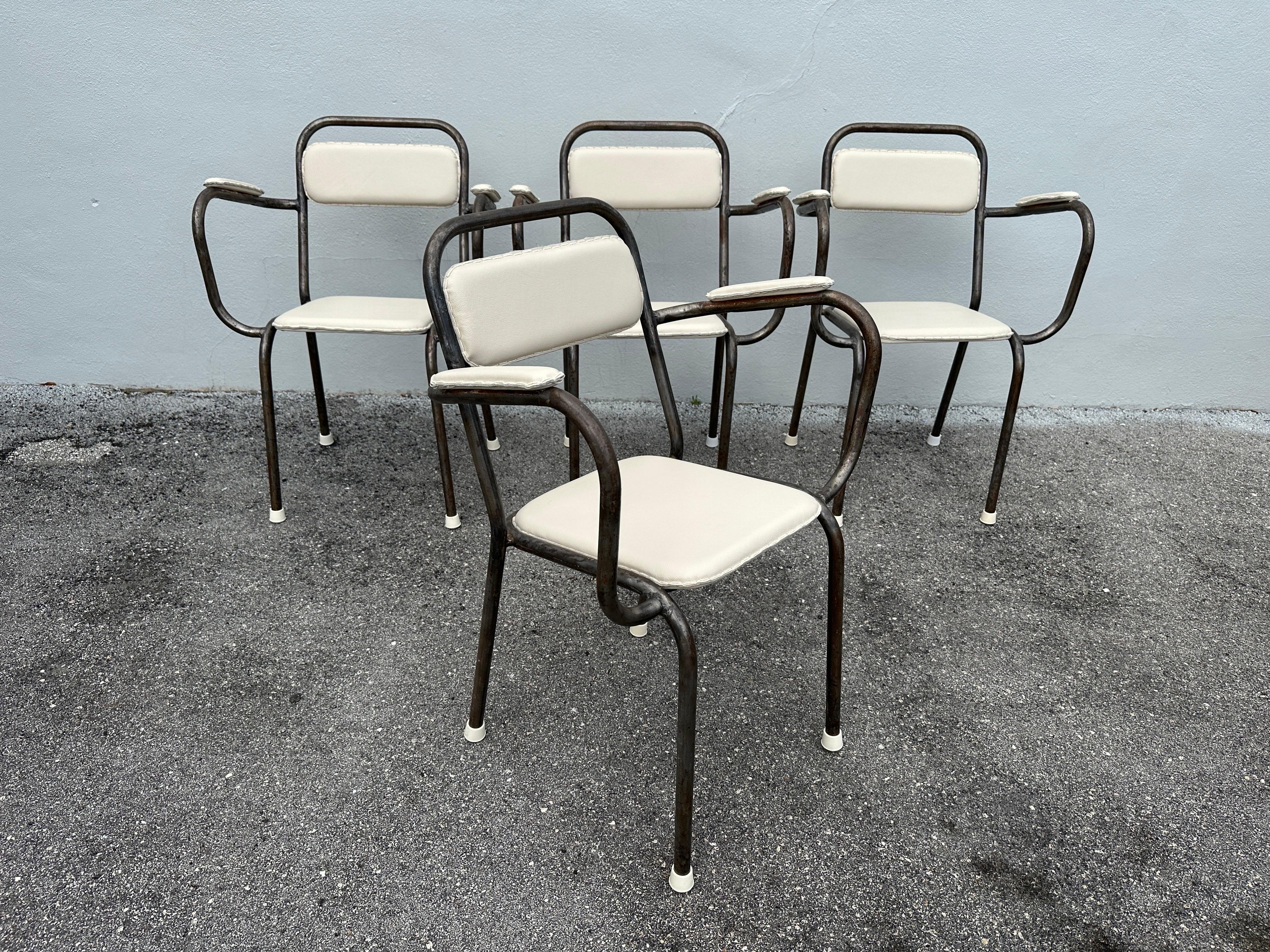 French Industrial Set of Four Dining Chairs For Sale 1