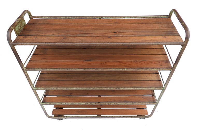 Vintage French Wheeled Trolley Mobile Shelved Shelving Push Cart Display Storage Industrial More Available circa 1970/'s English Shop