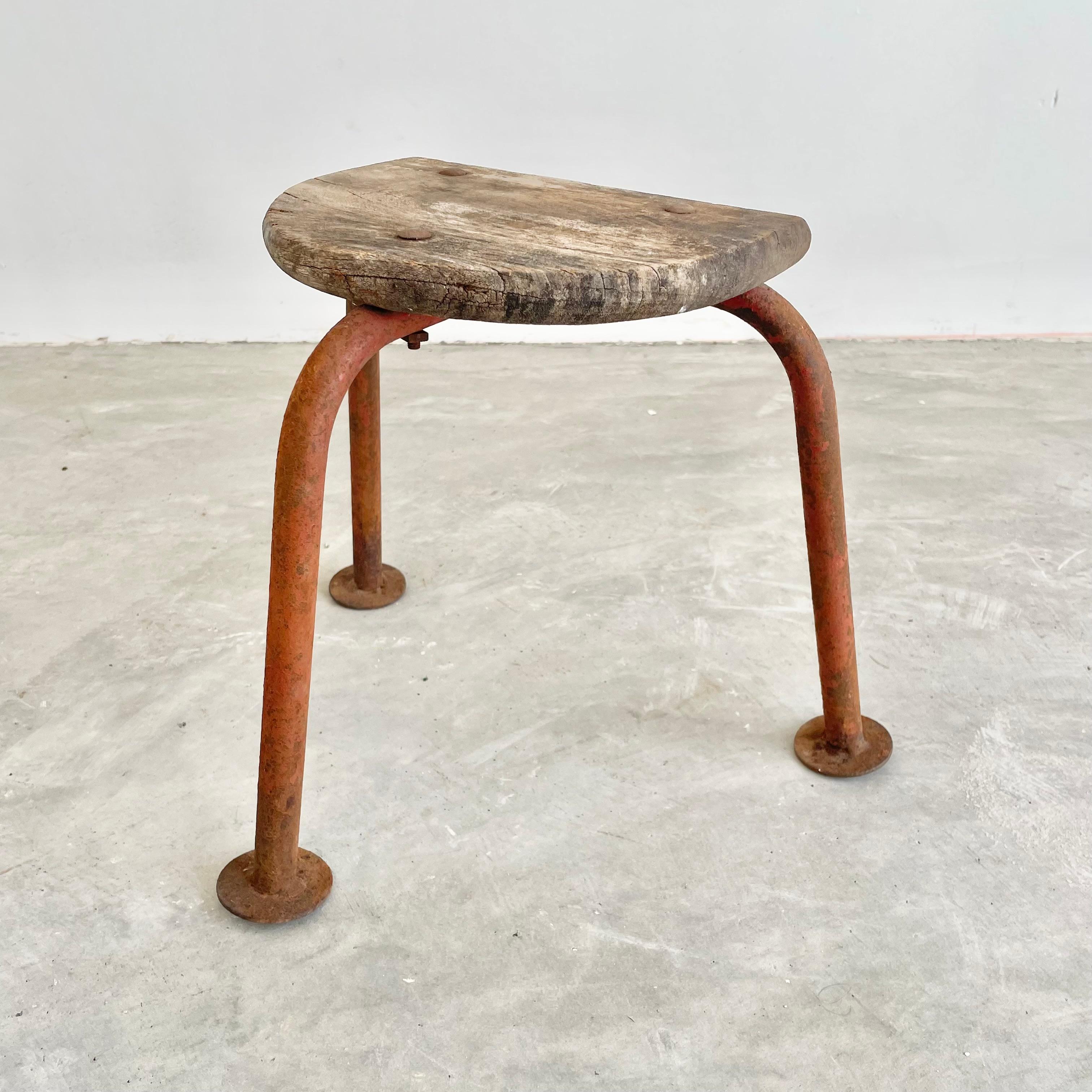 Metal French Industrial Stool, 1950s For Sale