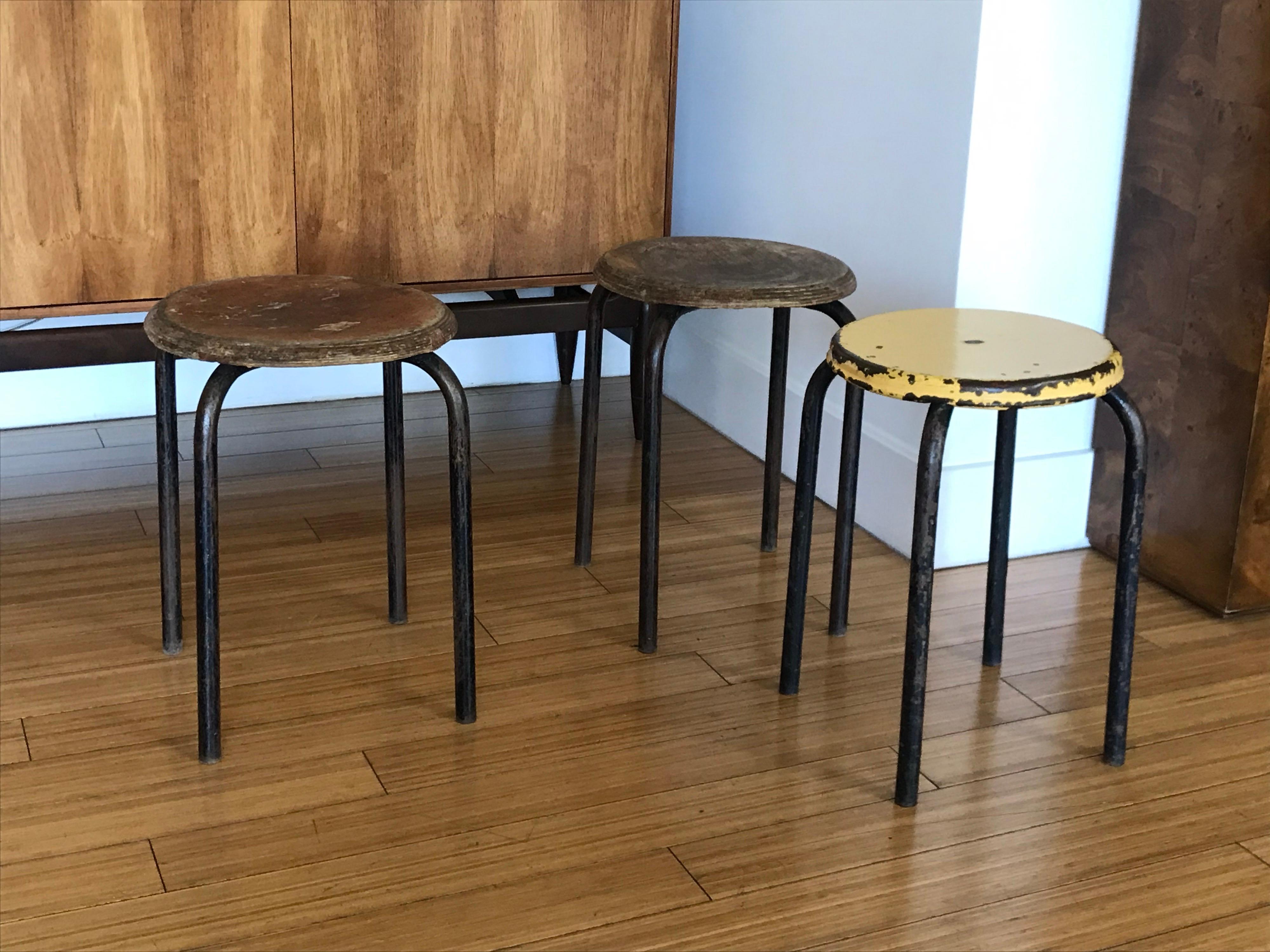 French Industrial Stools Ateliers Prouve, 20th Century In Good Condition In Los Angeles, CA