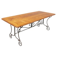 Used French Industrial Style Dining/ Work Table with Breadboard Top