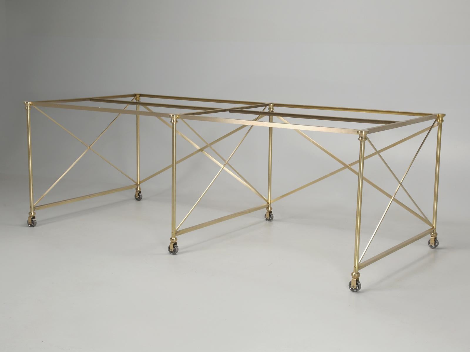 French Industrial Style Kitchen Island Made from Stainless Steel and Brass For Sale 8