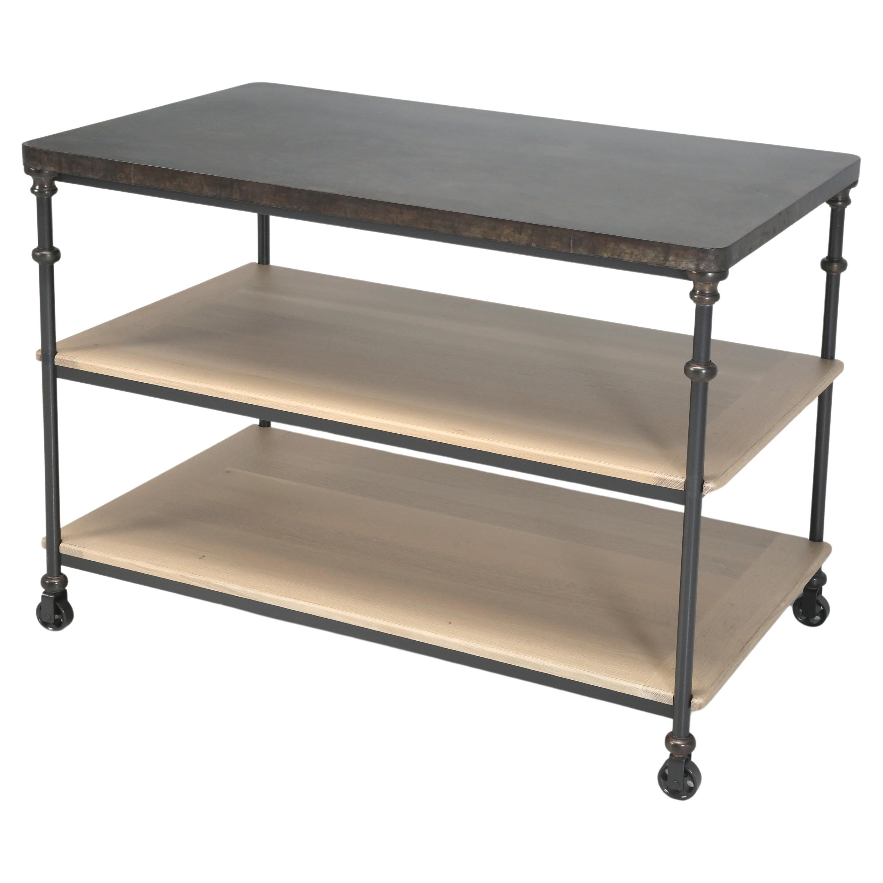French Industrial Style Kitchen Island Zinc, Bronze, Steel by Old Plank Any Size For Sale