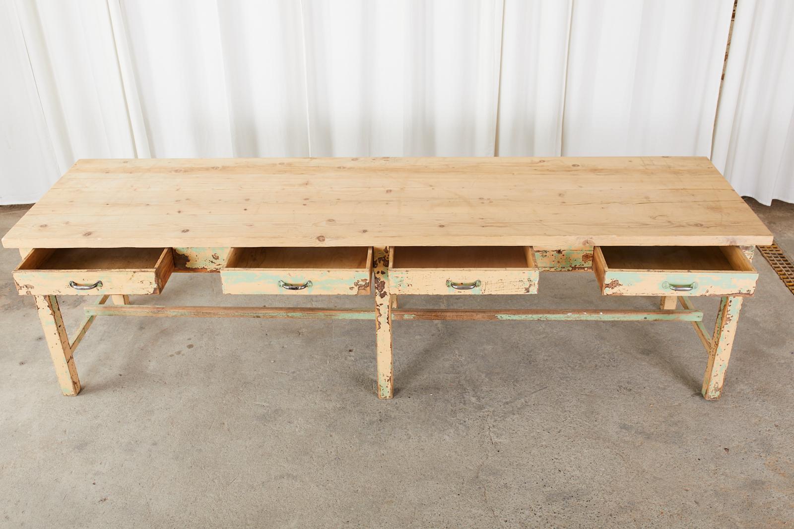 French Industrial Style Painted Pine Farmhouse Potting Table 3