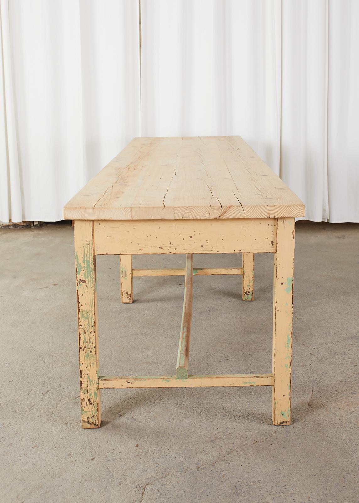 French Industrial Style Painted Pine Farmhouse Potting Table 4
