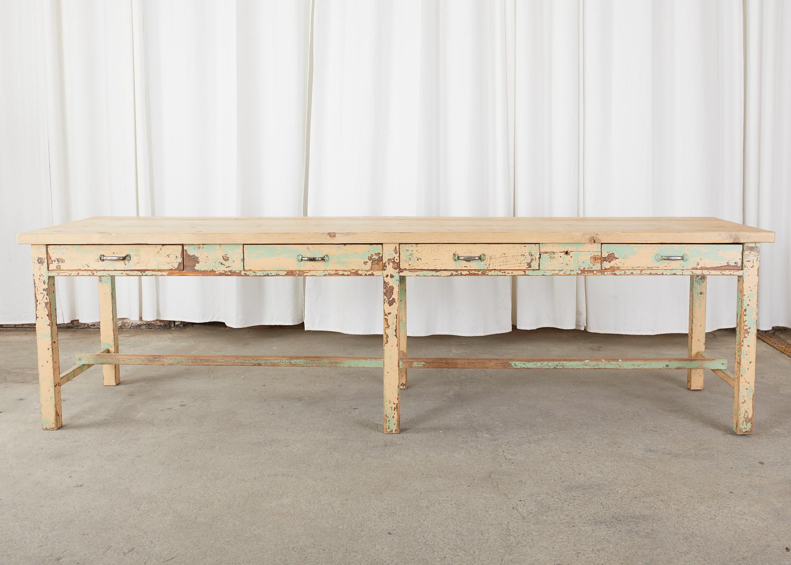 French Industrial Style Painted Pine Farmhouse Potting Table 6
