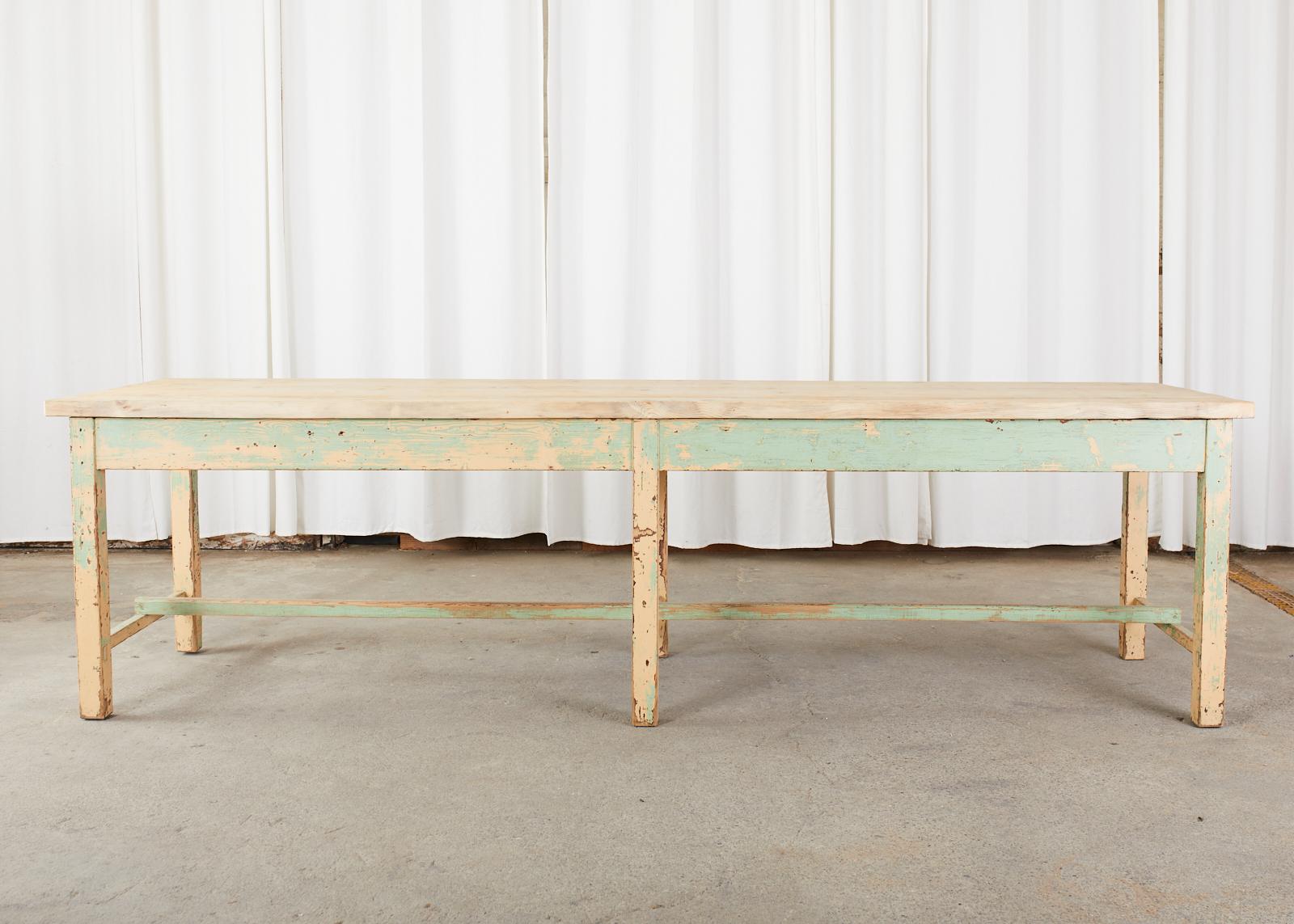 French Industrial Style Painted Pine Farmhouse Potting Table 9