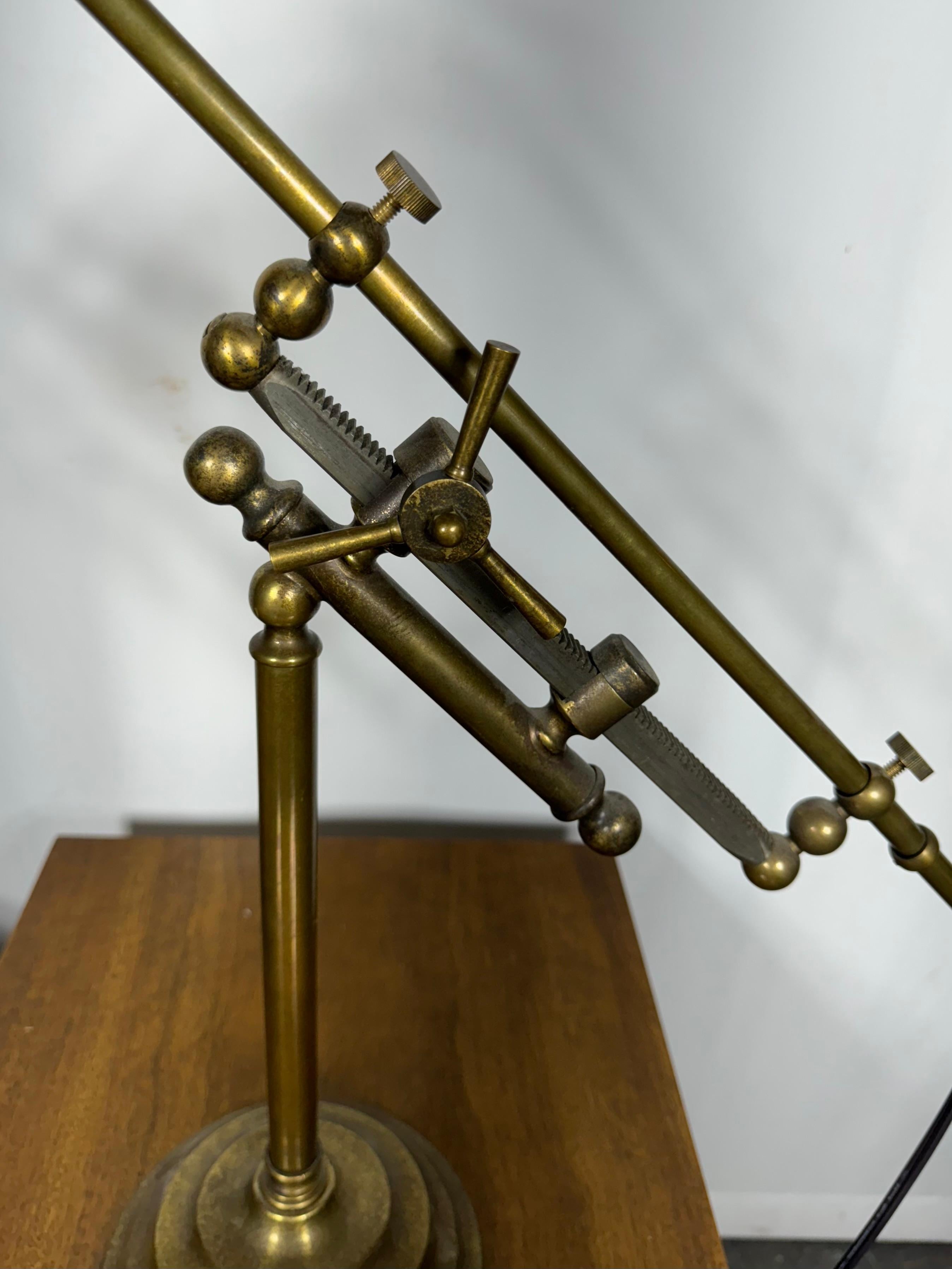 French Industrial Style Rail Desk Lamp, Art Deco/ Machine Age.. Not certain of age, Great quality and design,, Lamp adjusts on rail.. 
