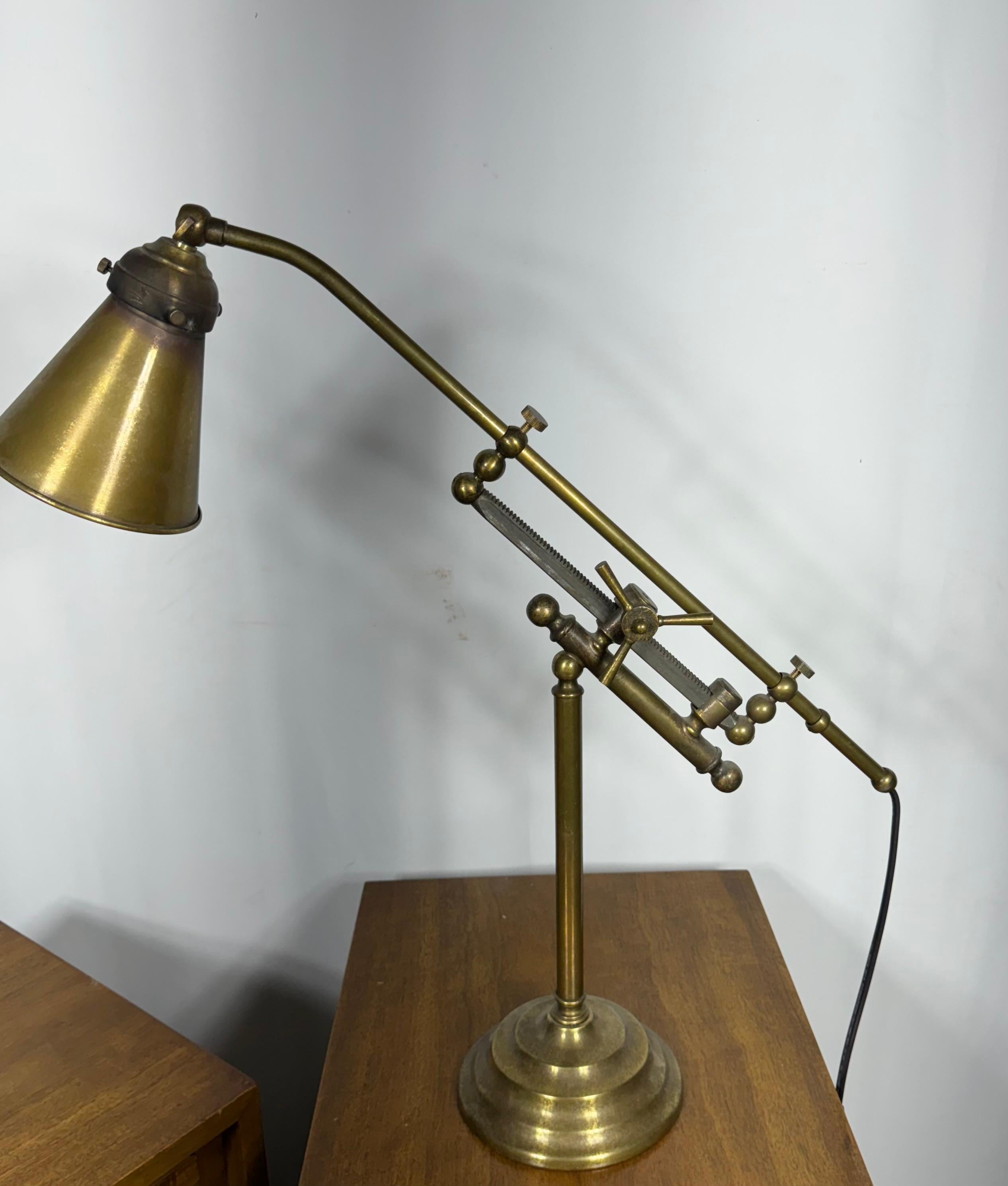 Brass French Industrial Style Rail Desk Lamp, Art Deco/ Machine Age
