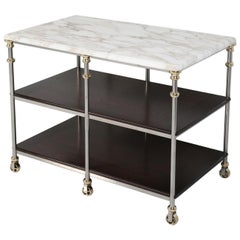 French Industrial Style Stainless and Brass Kitchen Island Built to Order