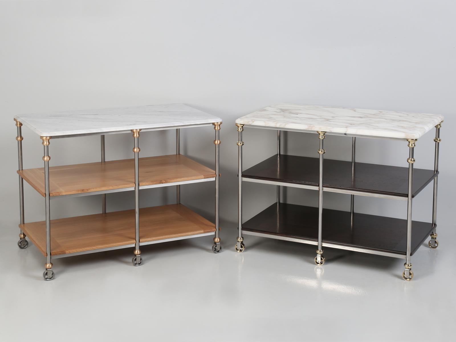 French Industrial Style Stainless and Brass Kitchen Island in Any Dimension For Sale 6