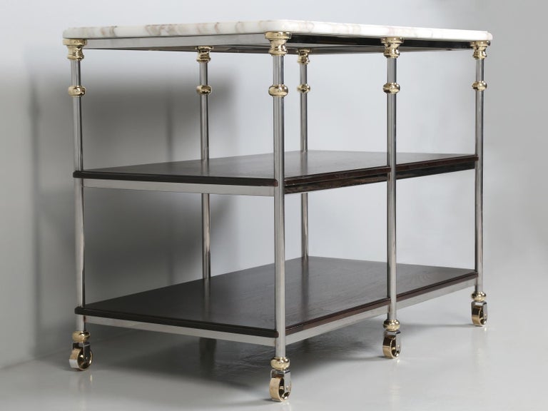 French Industrial Style Stainless and Brass Kitchen Island in Any