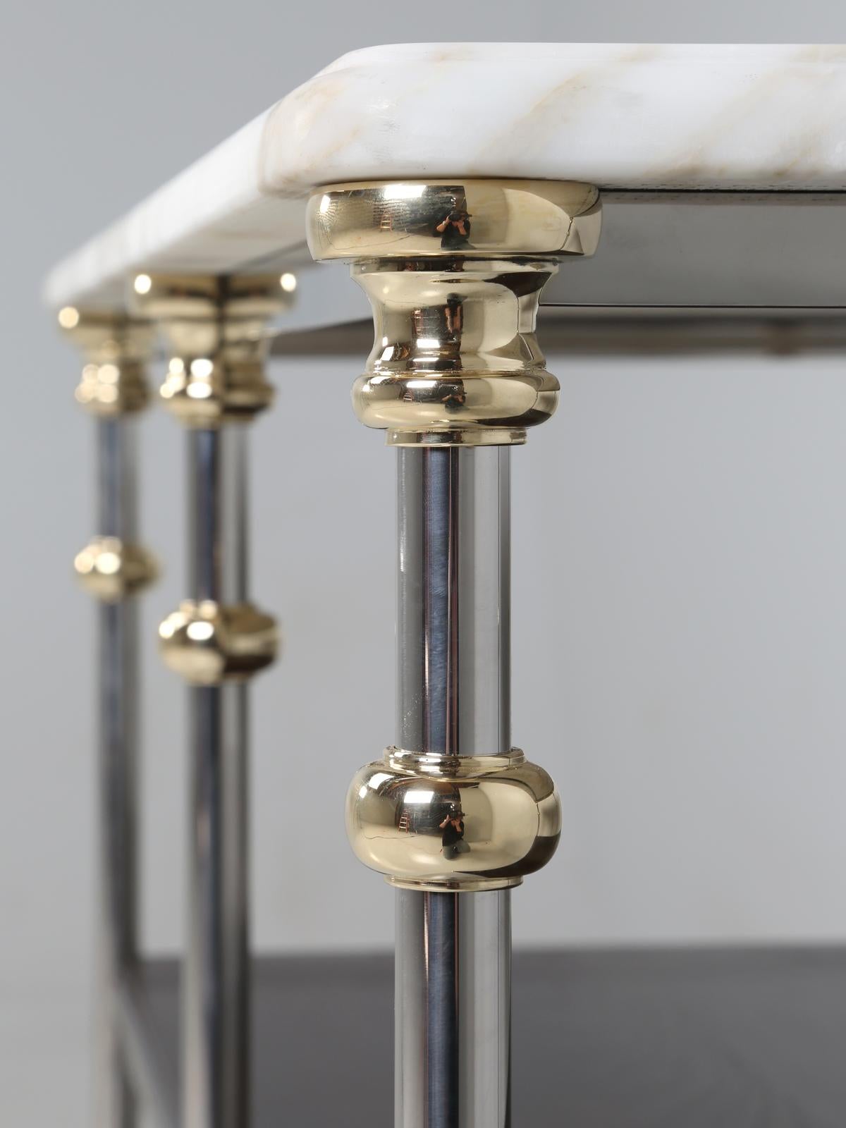 American French Industrial Style Stainless and Brass Kitchen Island in Any Dimension For Sale