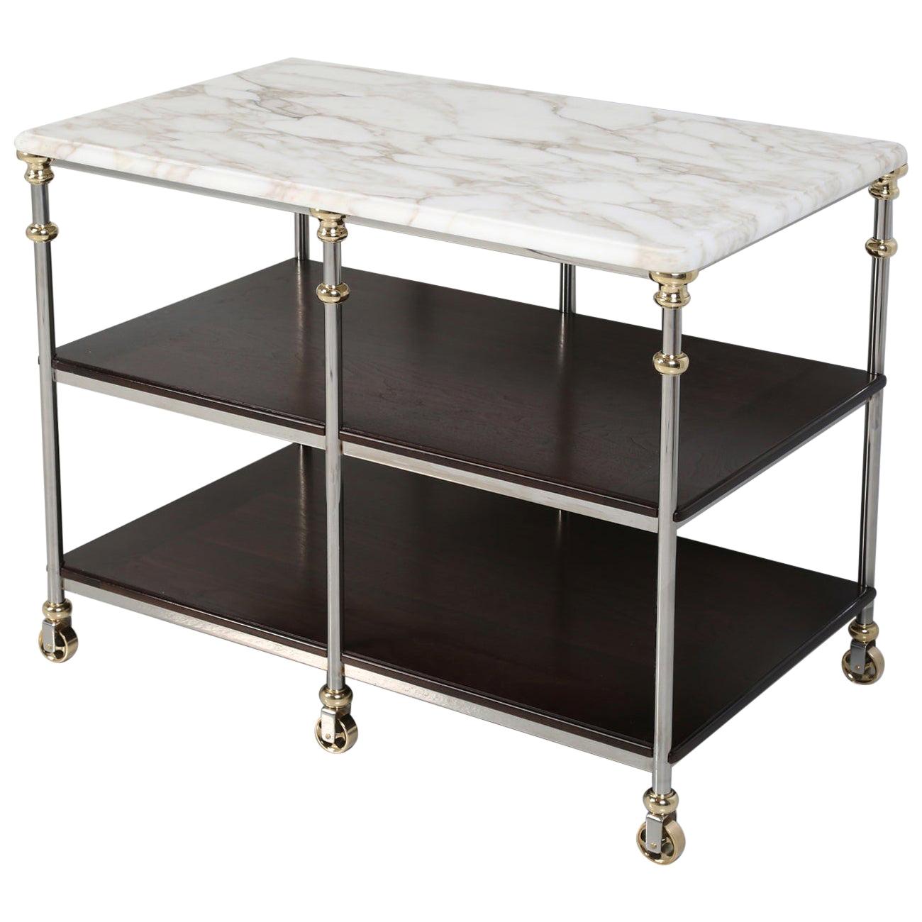 French Industrial Style Stainless and Brass Kitchen Island in Any Dimension For Sale