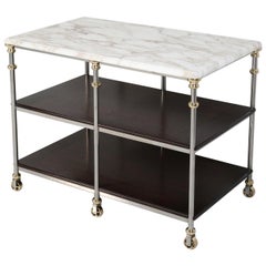 French Industrial Style Stainless and Brass Kitchen Island in Any Dimension