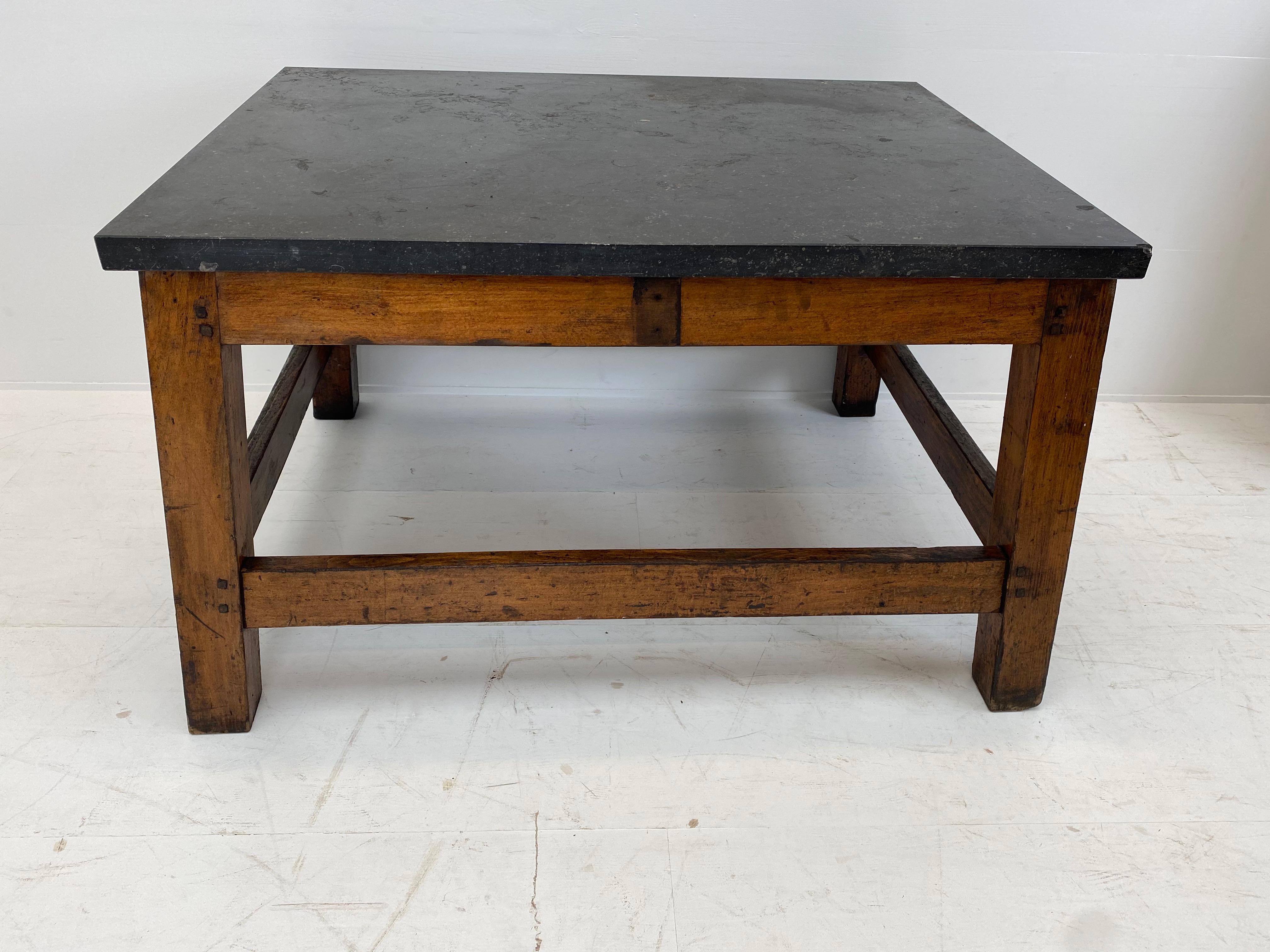 French Industrial Table with Bluestone Top For Sale 1