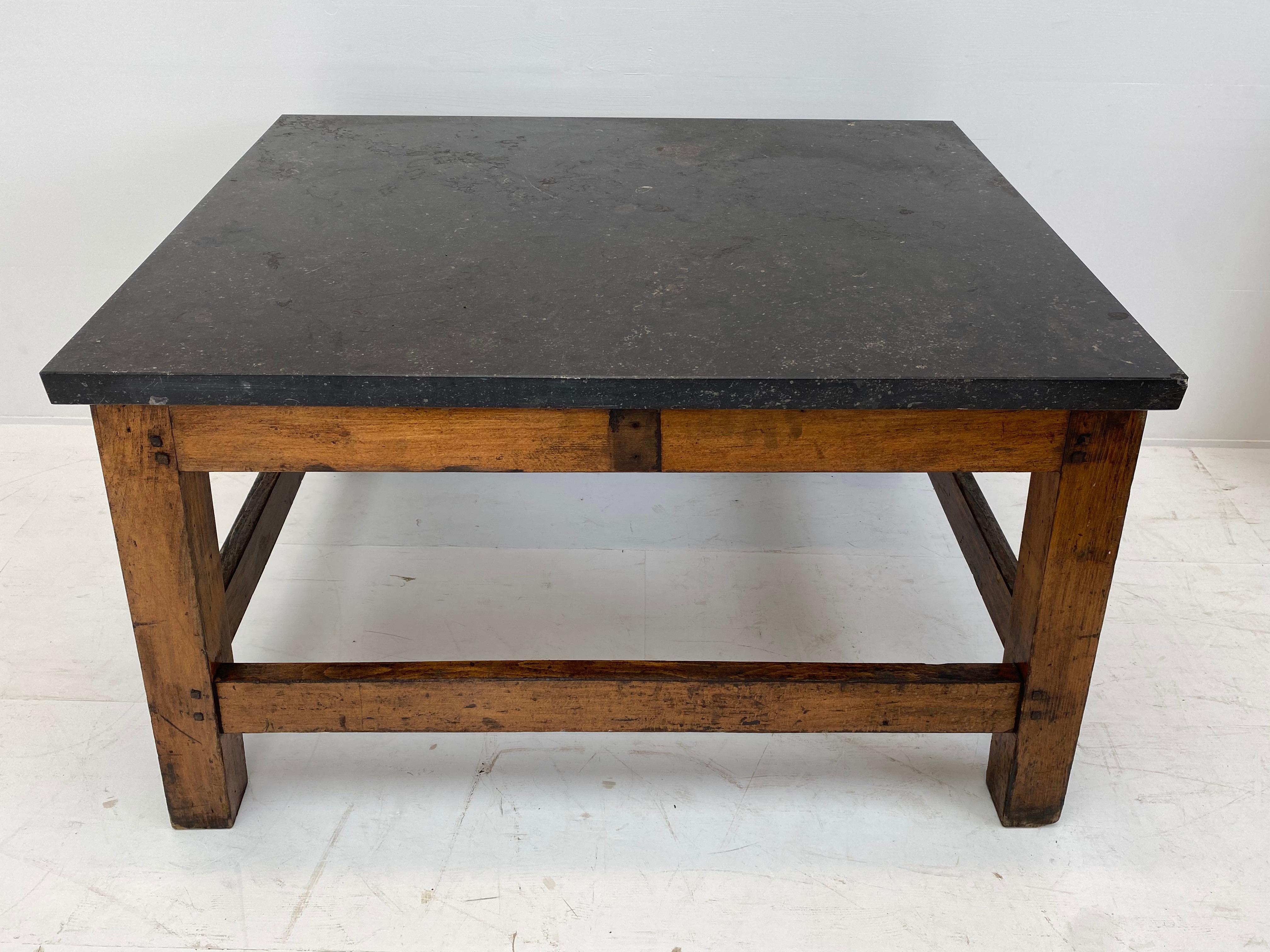 French Industrial Table with Bluestone Top For Sale 2