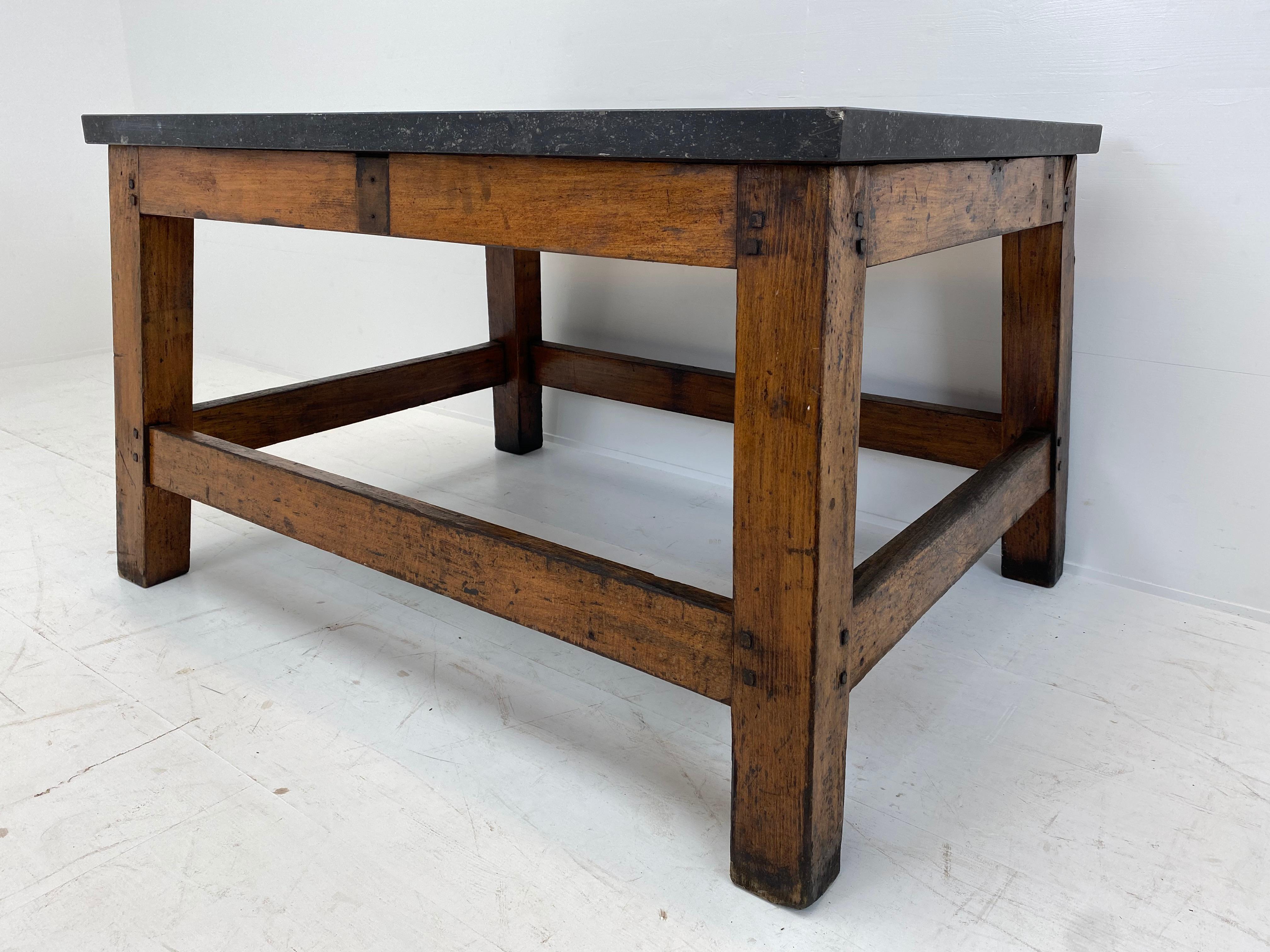 French Industrial Table with Bluestone Top For Sale 3