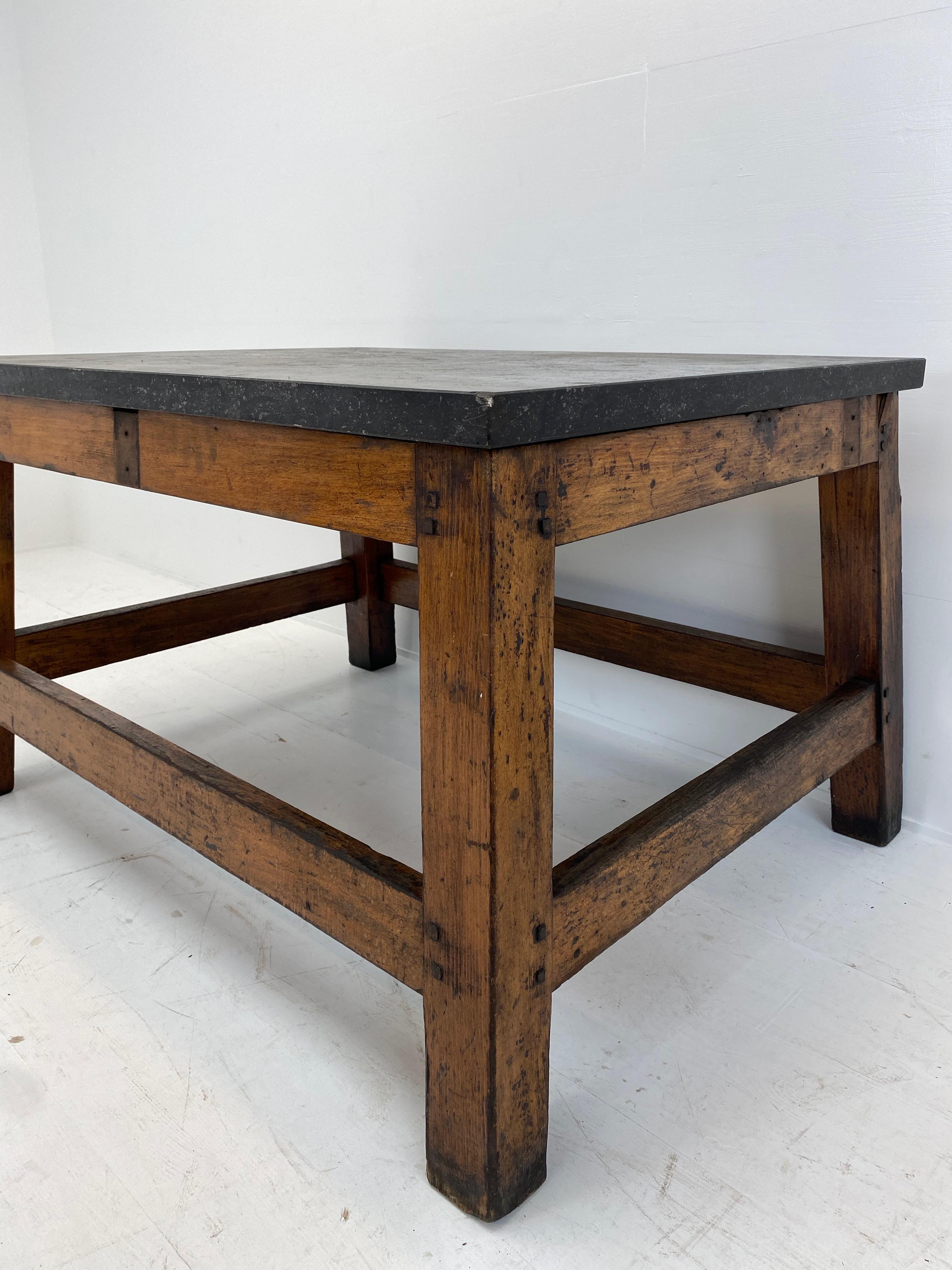 French Industrial Table with Bluestone Top For Sale 4