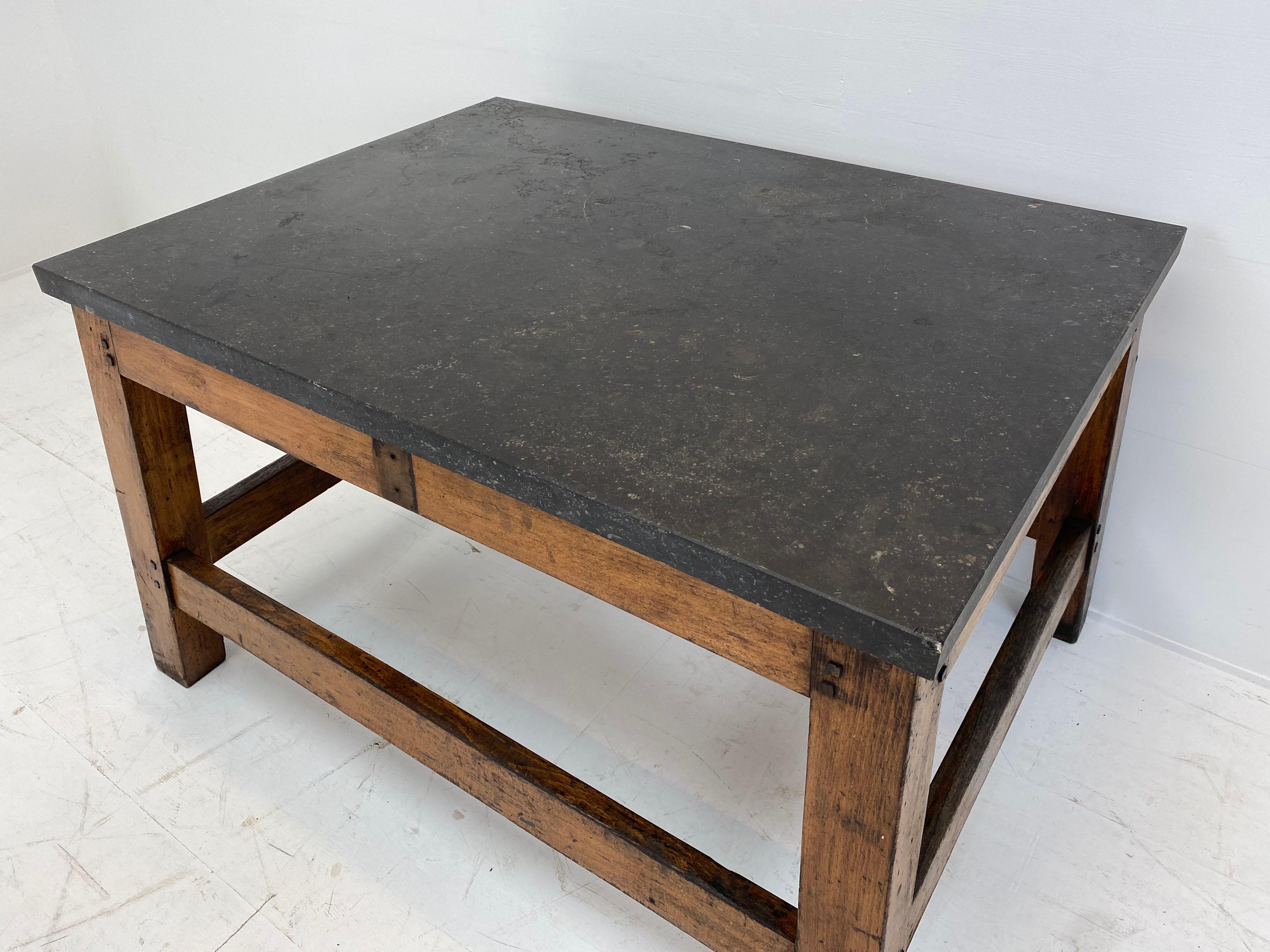 French Industrial Table with Bluestone Top For Sale 5