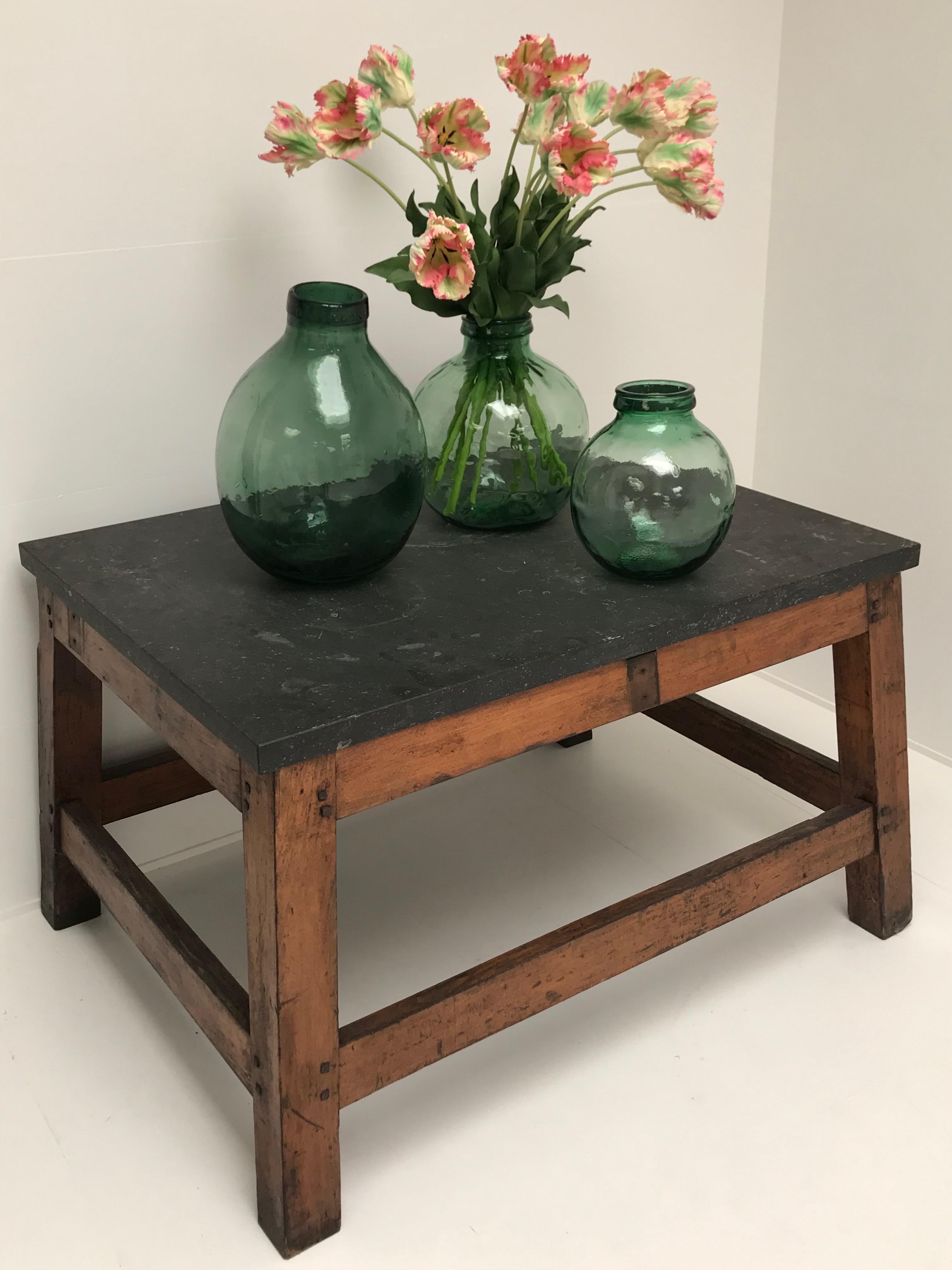 Wood French Industrial Table with Bluestone Top For Sale