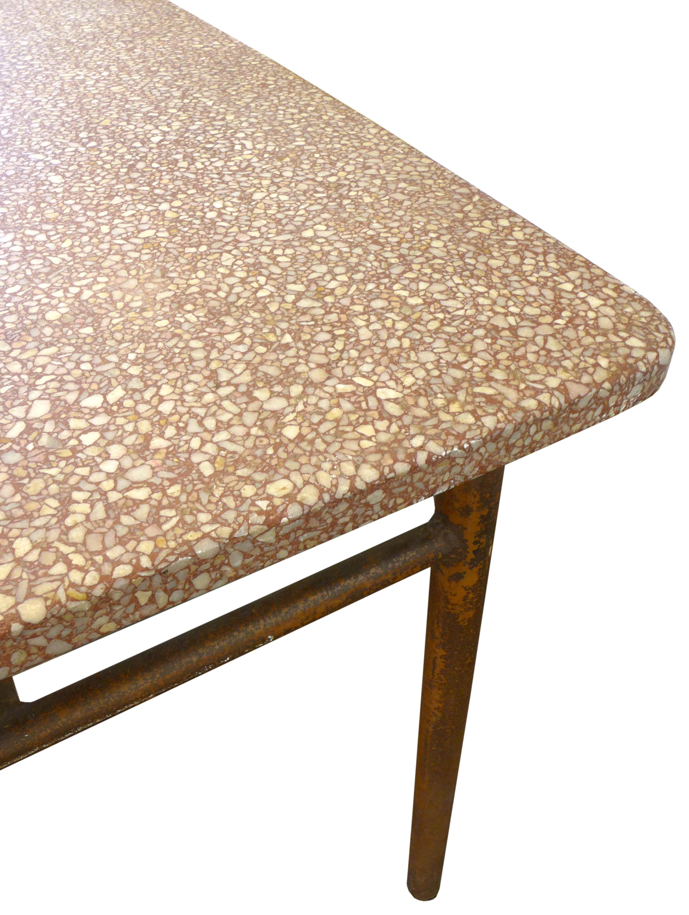Welded French Industrial Terrazzo and Steel Table
