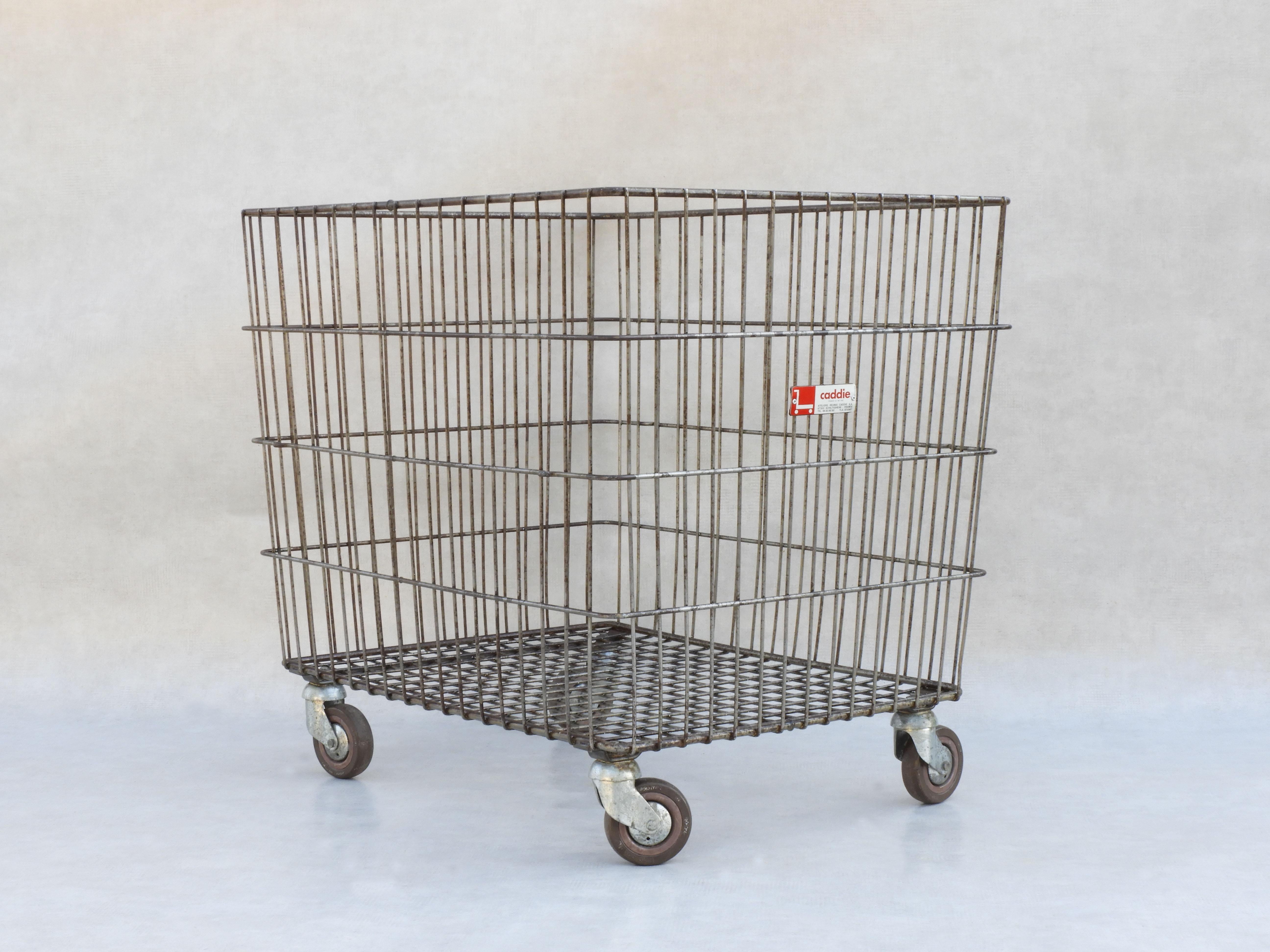 20th Century French Industrial Trolley Basket Cart C1970