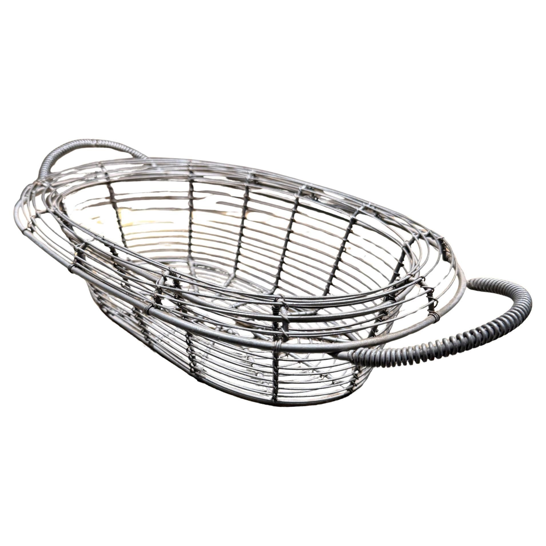 French Industrial Vintage Wire Decorative Bowl Basket Catch All