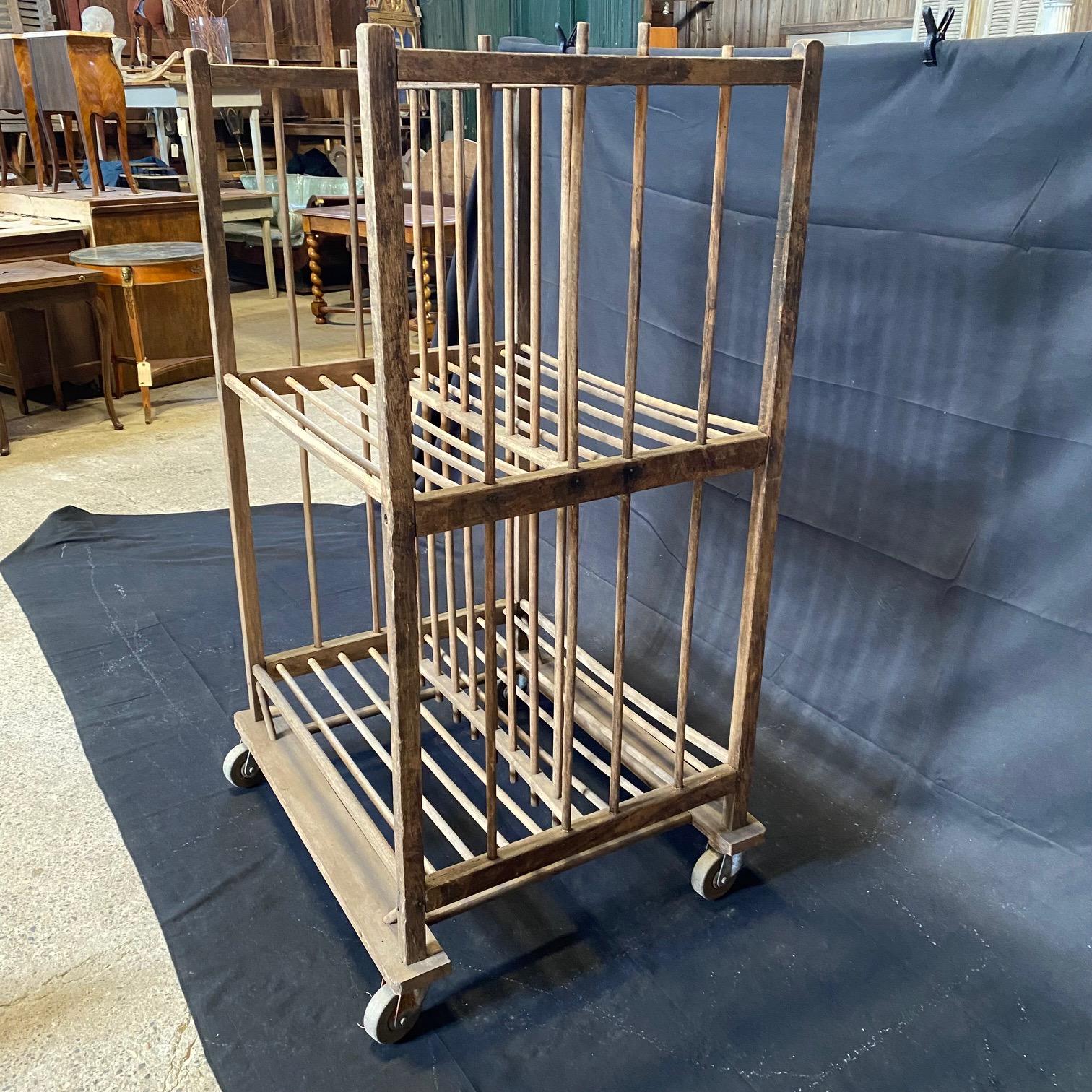 French Industrial Wood Bakers Rack on Casters  For Sale 6