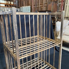 French Industrial Wood Bakers Rack on Casters