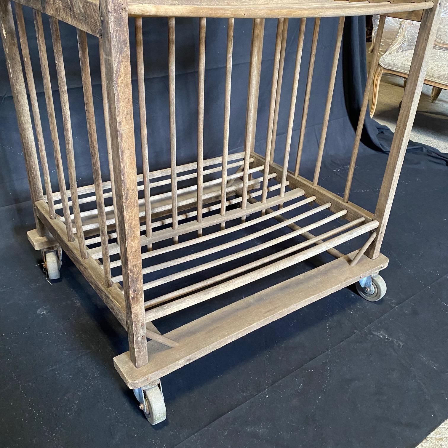 French Industrial Wood Bakers Rack on Casters  For Sale 1