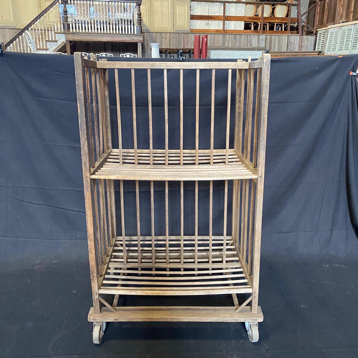 French Industrial Wood Bakers Rack on Casters  For Sale 5