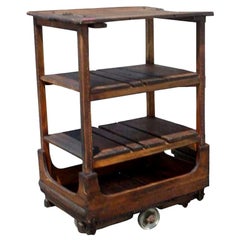 French Industrial Wooden Rolling Cart