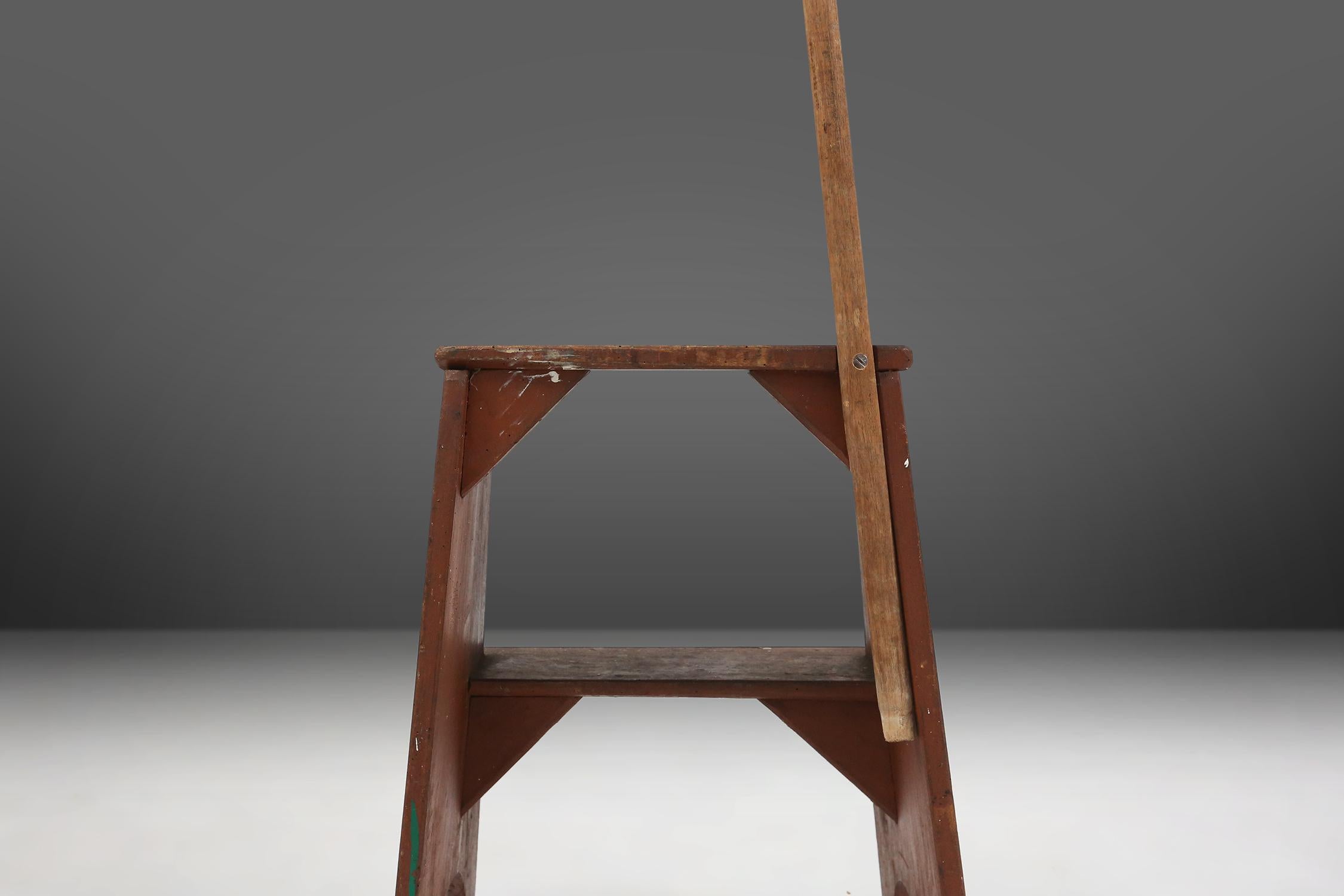 French Industrial Wooden Stepladder, 1900s For Sale 3