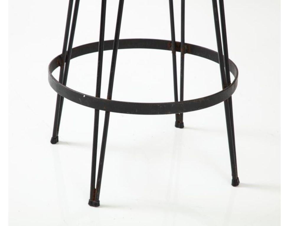 French Industrial Wrought Iron Counter Stool with Nubuck Upholstery, c. 1960 For Sale 4
