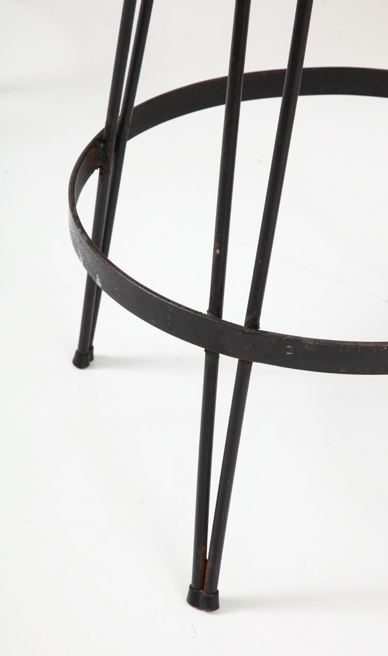 French Industrial Wrought Iron Counter Stool with Nubuck Upholstery, c. 1960 For Sale 5