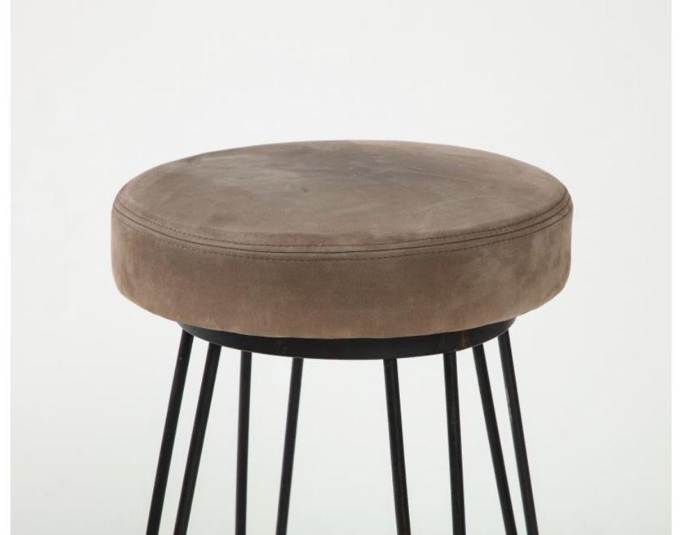 French Industrial Wrought Iron Counter Stool with Nubuck Upholstery, c. 1960 2