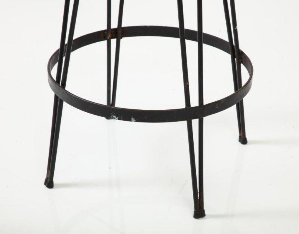French Industrial Wrought Iron Counter Stool with Nubuck Upholstery, c. 1960 3