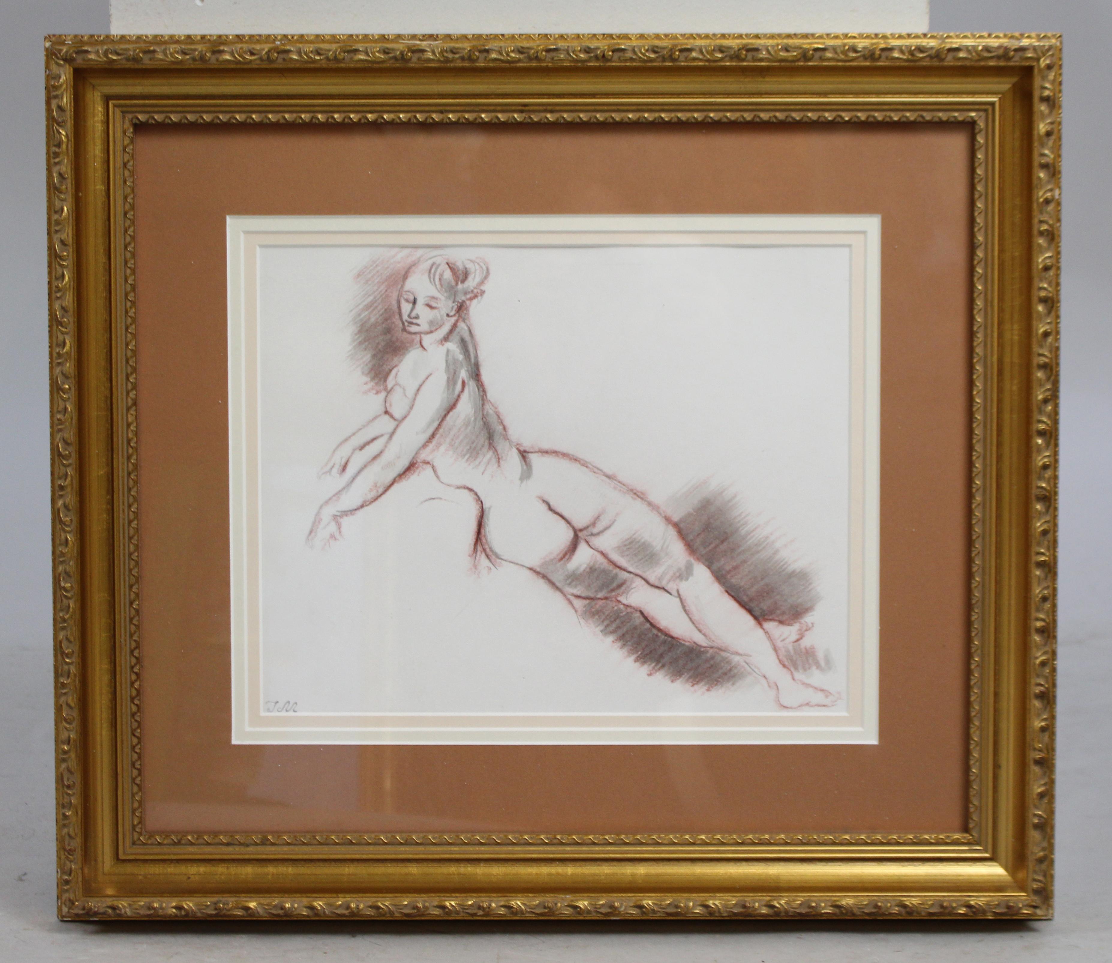 French ink & conte nude sketch set in gilt frame


Delicate nude. 

Monogrammed signature TM. 

Ink & gouache. 

Triple mounted & set behind glass in gilt frame. 

Frame measures 46 x 40 cm. 

Offered in good condition, ready to hang.