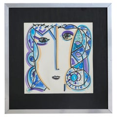 French Ink + Gouache on Paper Painting by Miodrag Vojić No. 03, 1950s