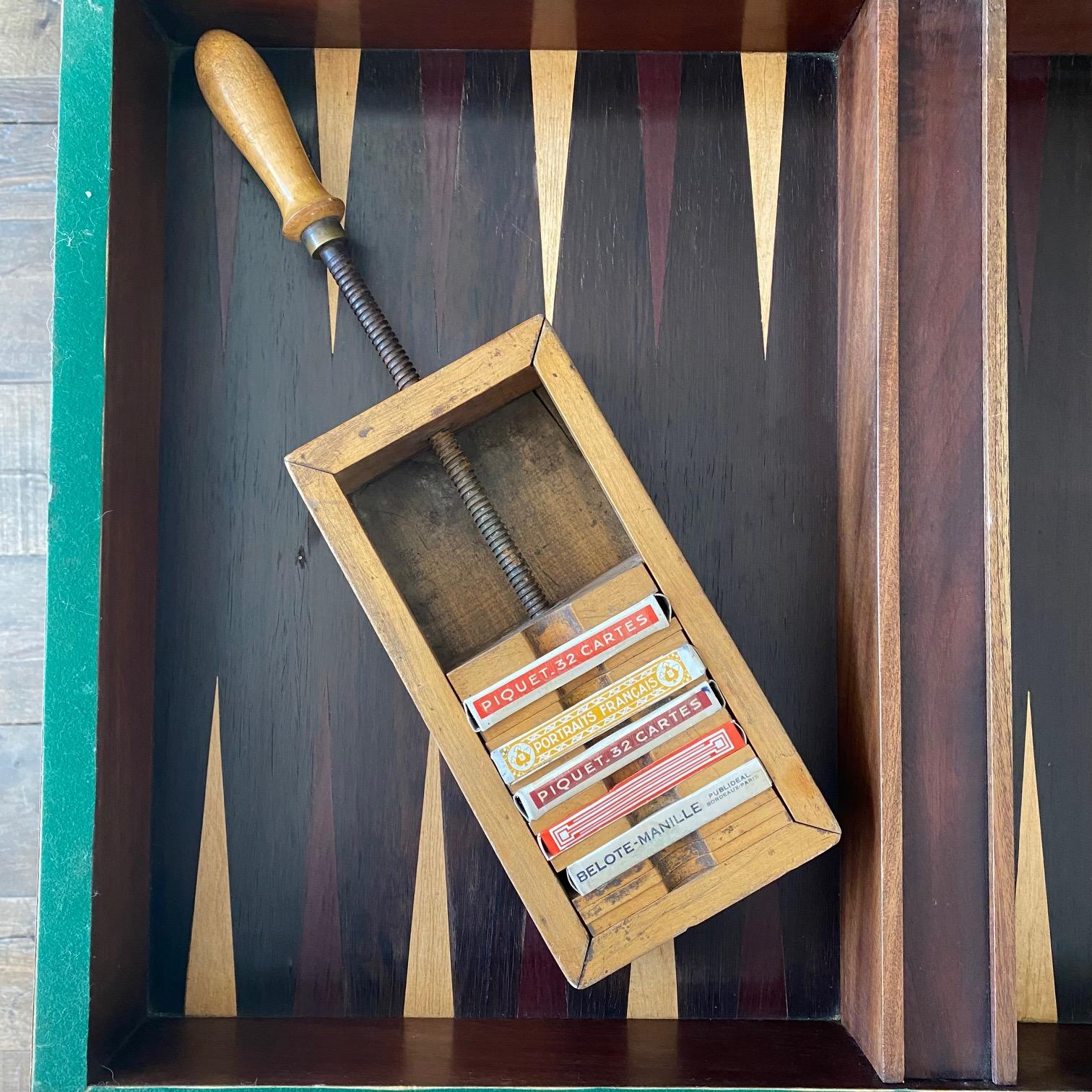 Table de jeu de backgammon incrustée française avec plateau en feutre réversible 14