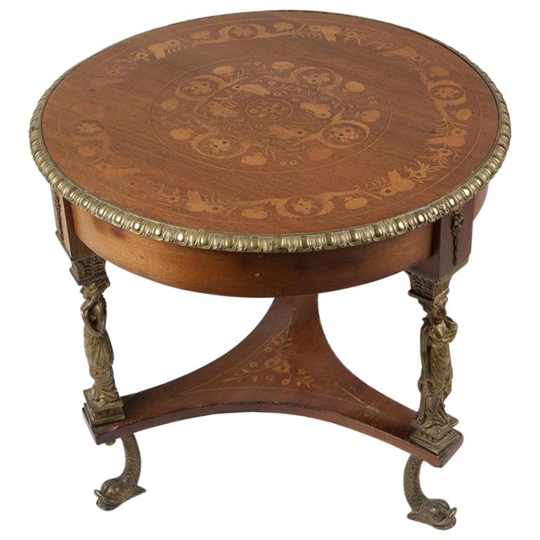 French Inlaid Bronze Mounted Round Table