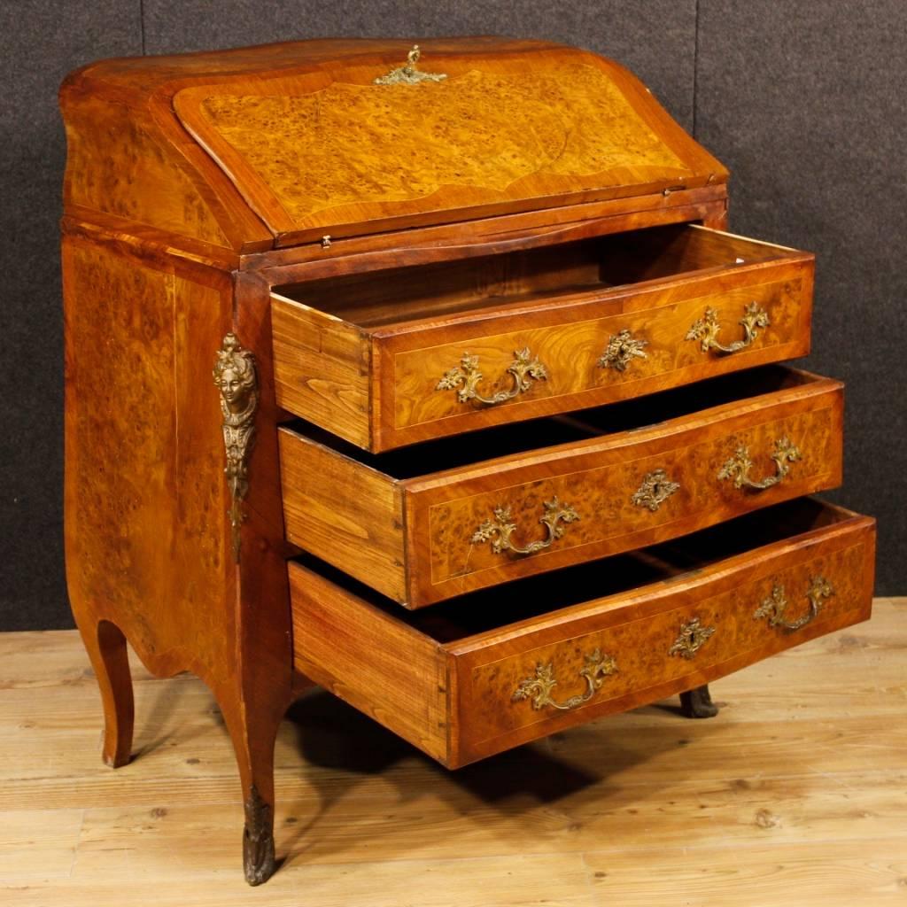 French Inlaid Bureau in Wood in Louis XV Style with Gilt Bronzes, 20th Century 4